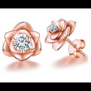 18K Gold Plated 925 Sterling Rose Stud Earrings